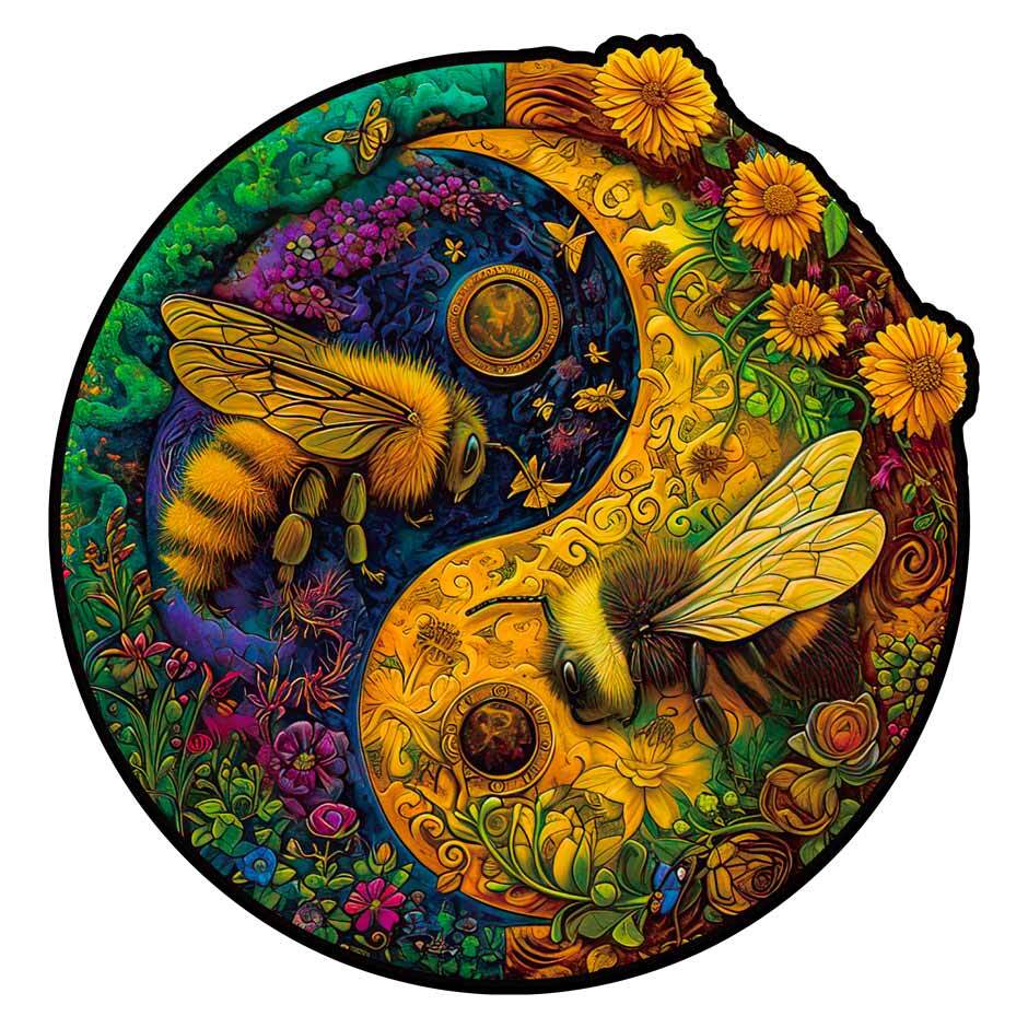 Pollinator Bees Yin Yang - Wooden Jigsaw Puzzles - A3 - image 0