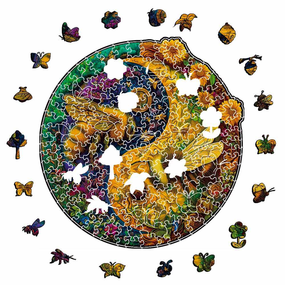 Pollinator Bees Yin Yang - Wooden Jigsaw Puzzles - image 1