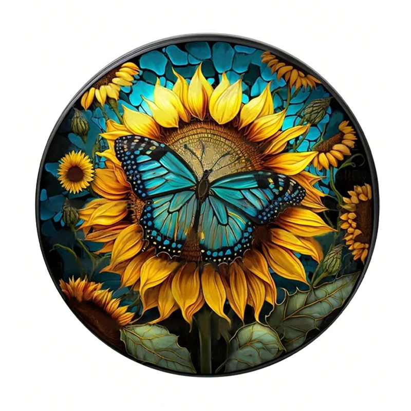 Beautiful Teal Butterfly on Yellow Sunflower - Wooden Jigsaw Puzzle - A3 - image 0