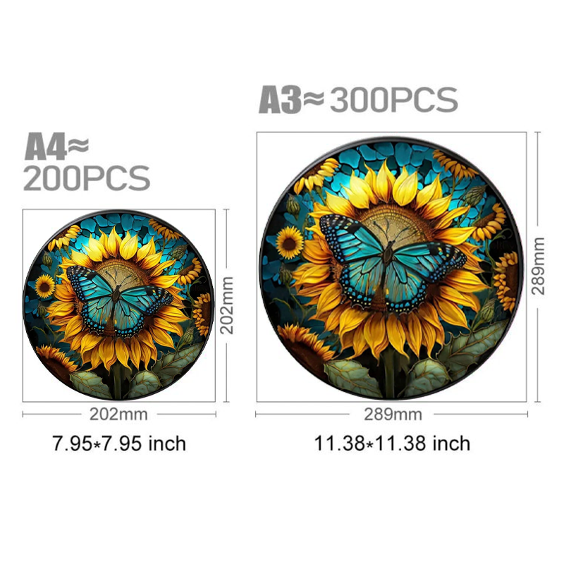 Beautiful Teal Butterfly on Yellow Sunflower - Wooden Jigsaw Puzzle - image 2