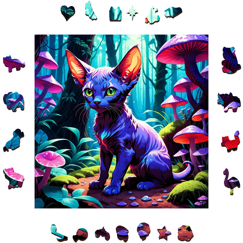 Cat Deep In The Mysterious Woods - Wooden Jigsaw Puzzle - image 1