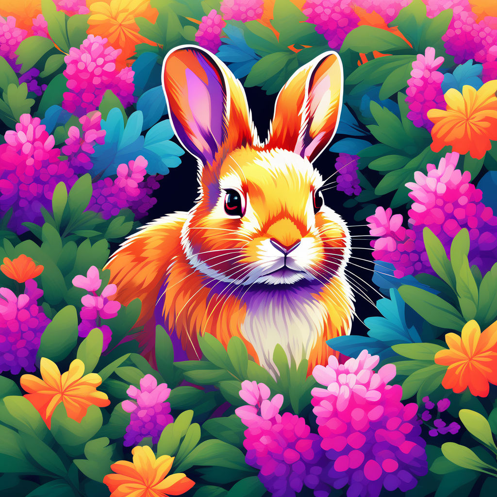 Colorful Flowers And Rabbit - Wooden Jigsaw Puzzle - A3  - image 0