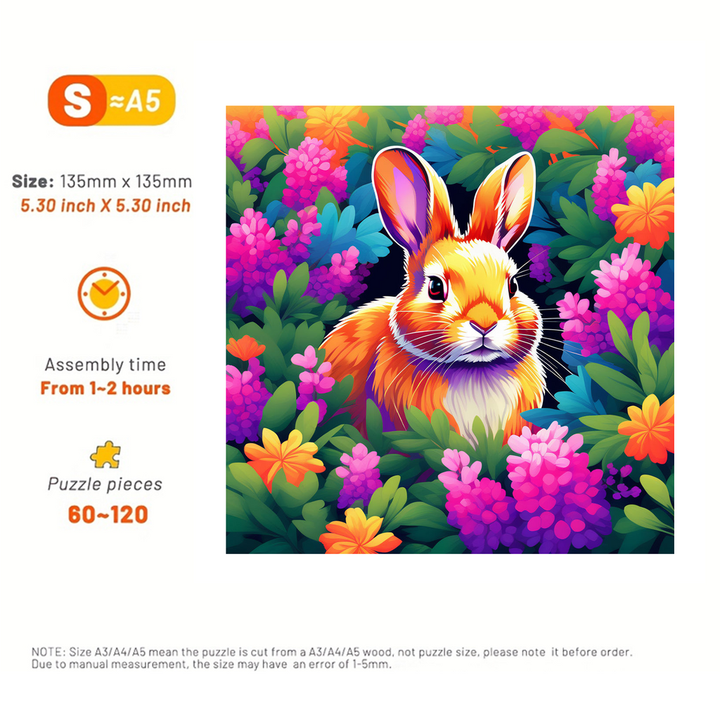 Colorful Flowers And Rabbit - Wooden Jigsaw Puzzle - image 2