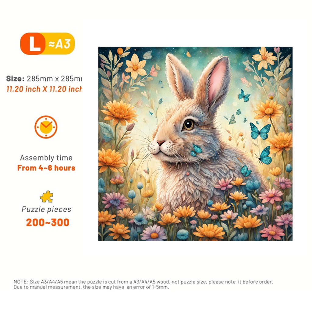 Rabbit Among Butterflies And Flowers - Wooden Jigsaw Puzzle - image 3
