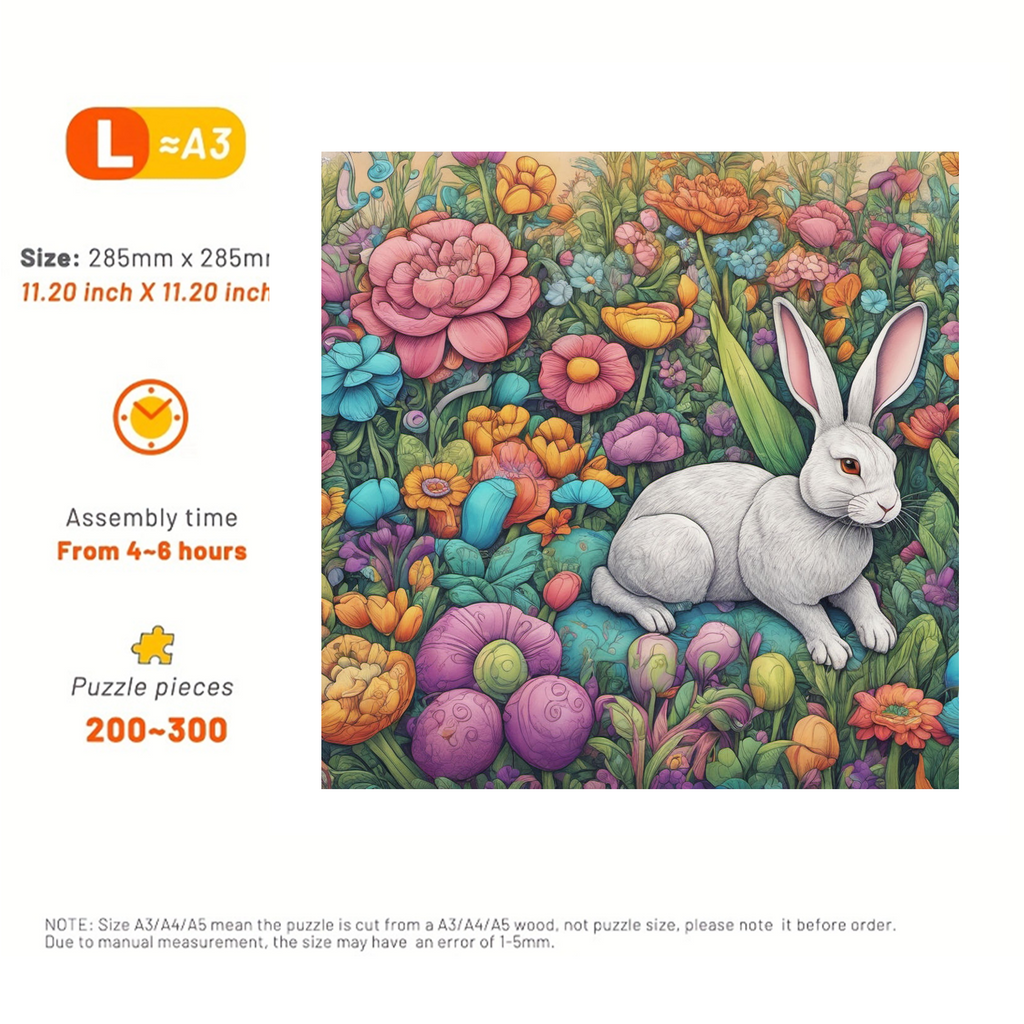 Rabbit Resting Among Lush Flowers - Wooden Jigsaw Puzzle - image 1