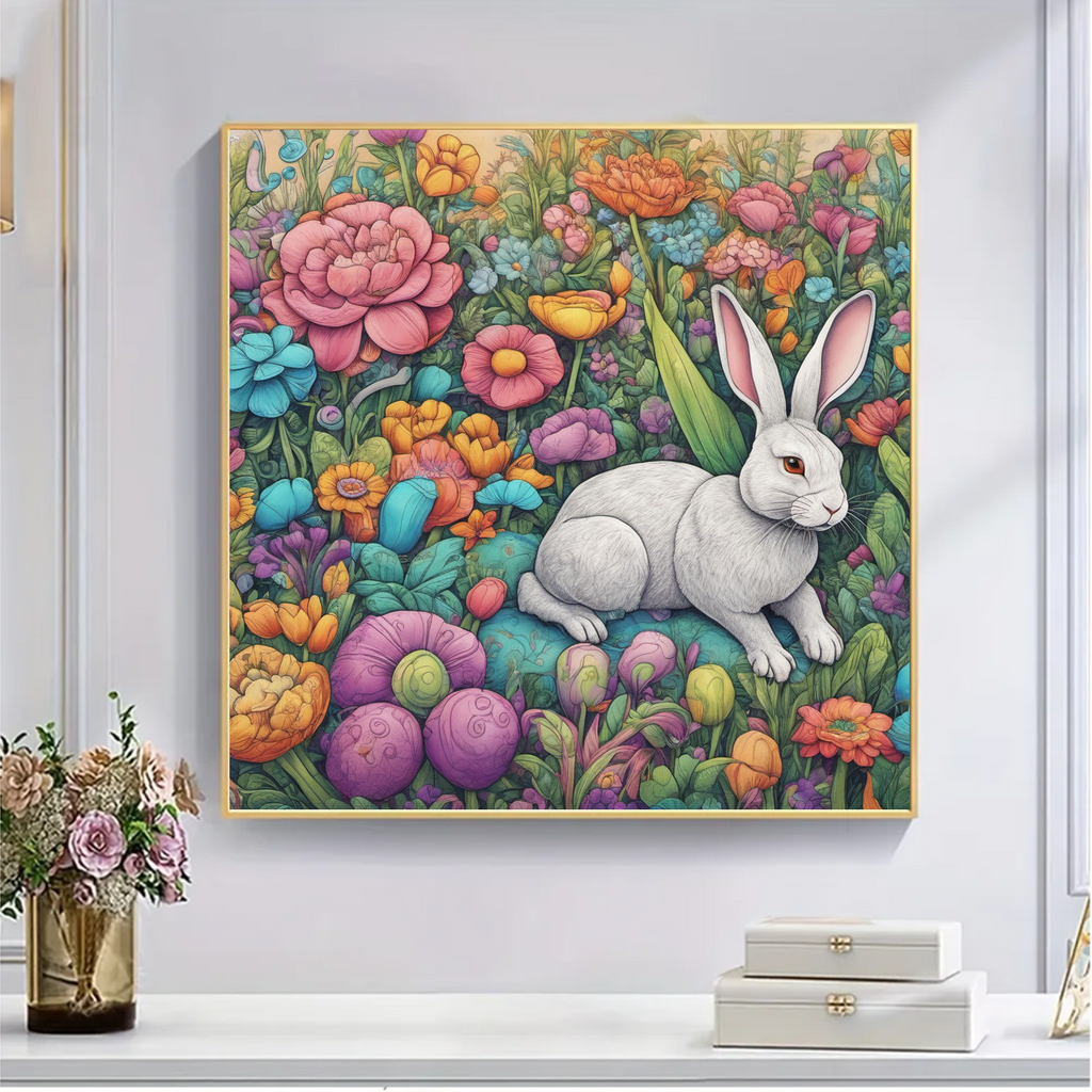 Rabbit Resting Among Lush Flowers - Wooden Jigsaw Puzzle - image 4