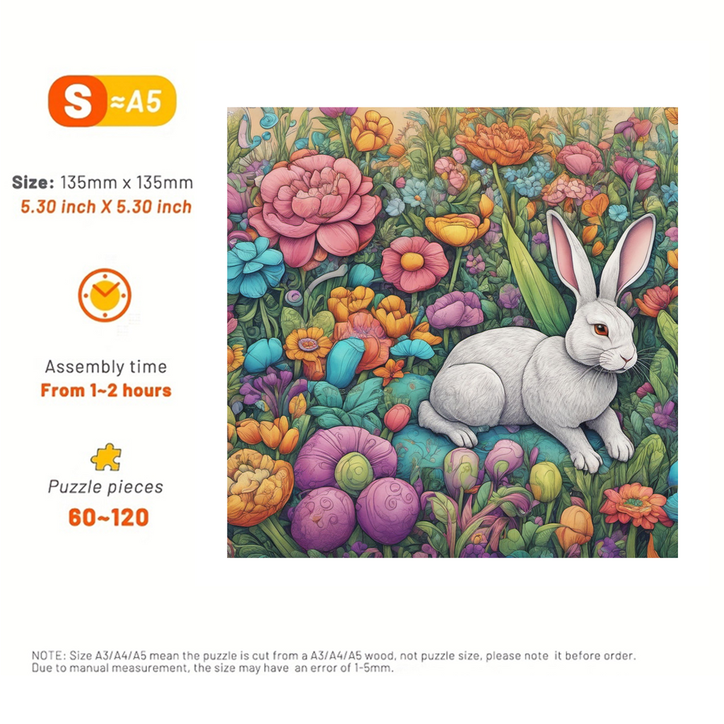 Rabbit Resting Among Lush Flowers - Wooden Jigsaw Puzzle - image 2