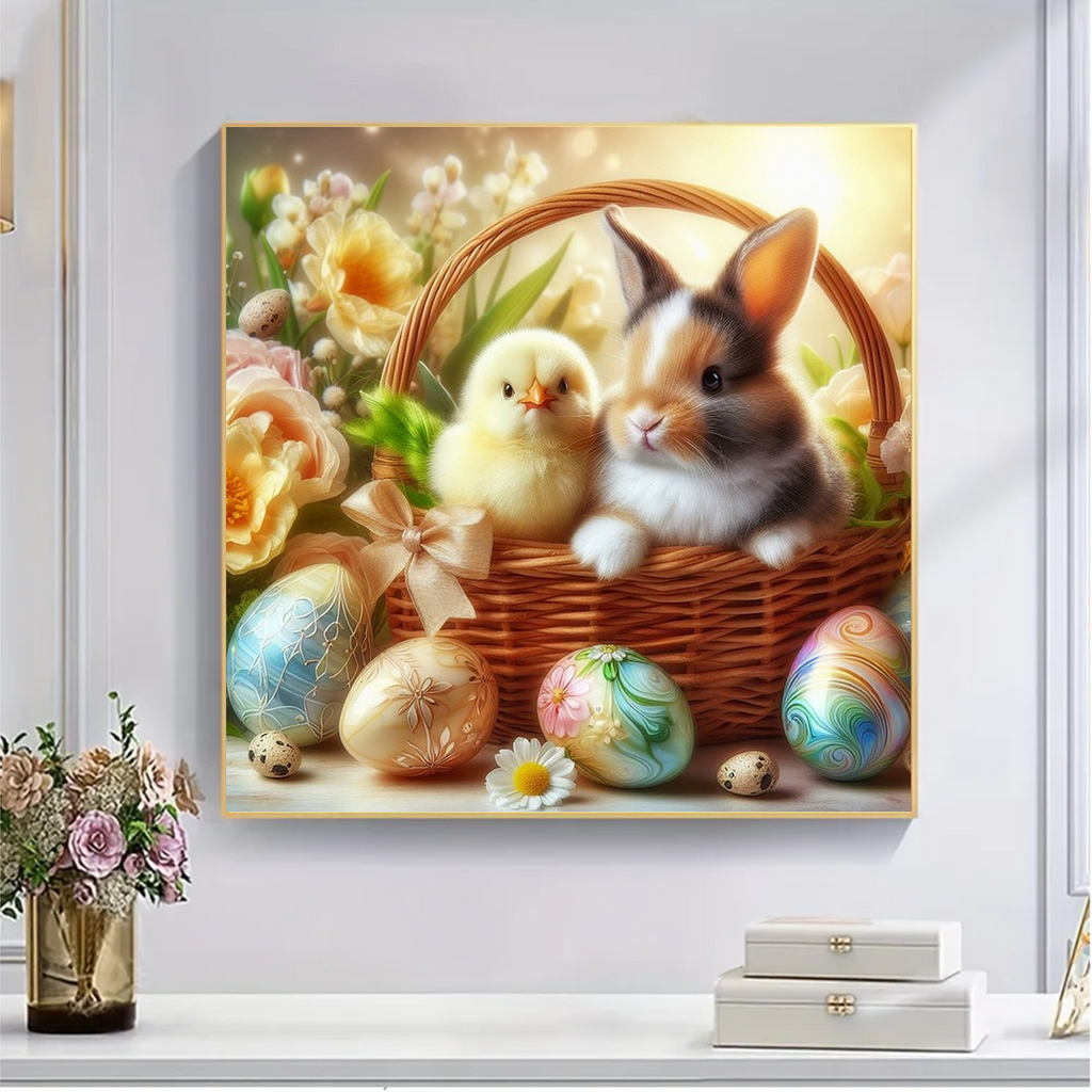 Easter bunny and chicks in flower basket - Wooden Jigsaw Puzzle - image 4