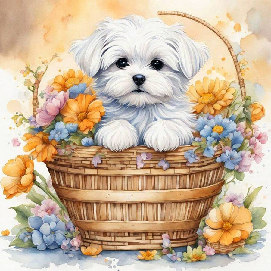  Cute Puppy In Flower Basket - Wooden Jigsaw Puzzle - A2(500 PCS) - Wooden Gift Packaging - image 0