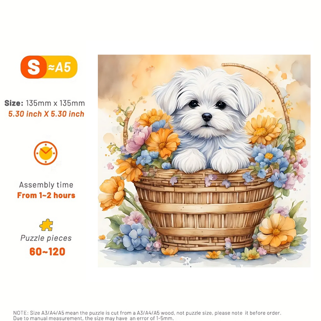 Cute Puppy In Flower Basket - Wooden Jigsaw Puzzle - image 2