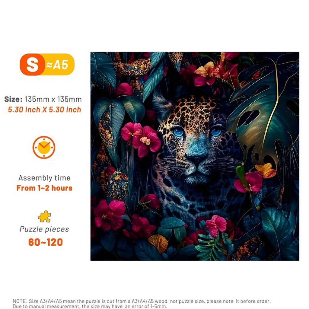 Leopard Among The Dark Flowers - Wooden Jigsaw Puzzle - image 2