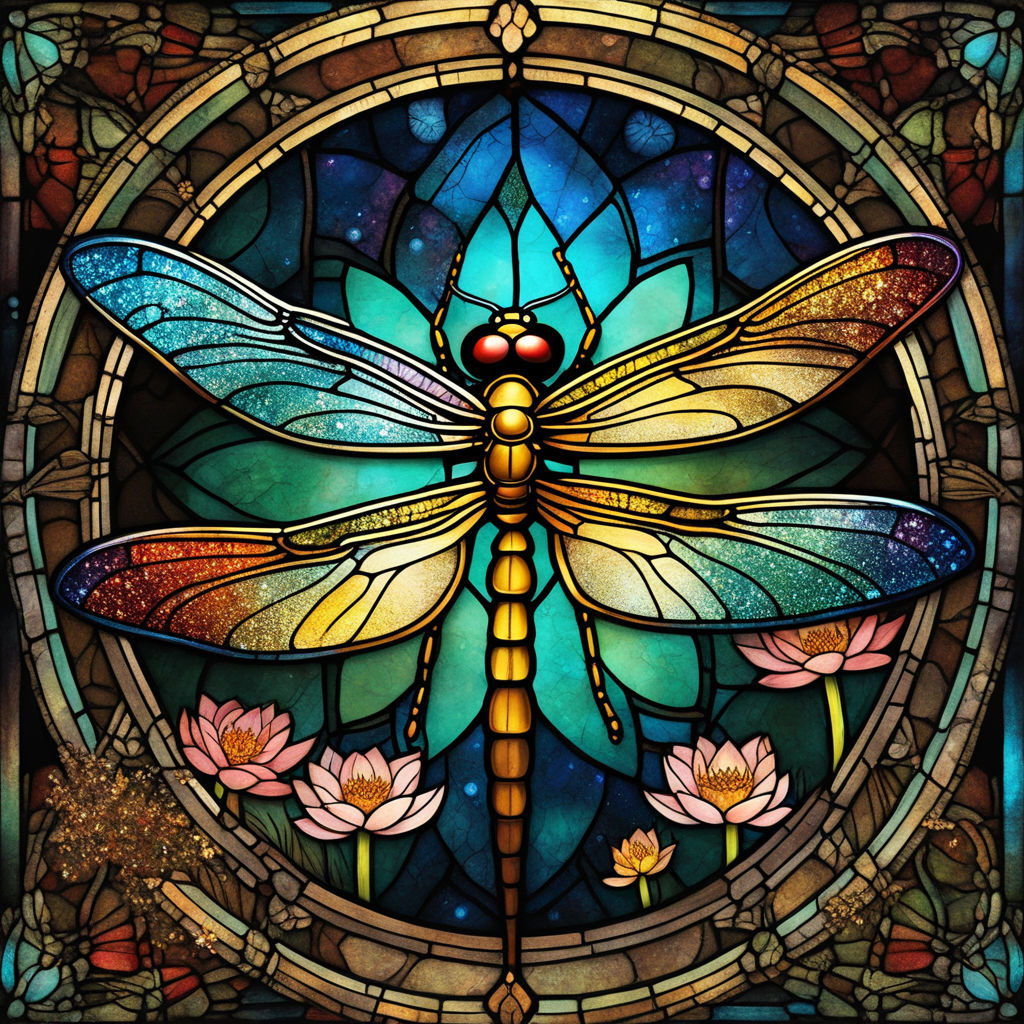 Majestic Colored Glass Dragonfly - Wooden Jigsaw Puzzle - A3  - Wooden Gift Packaging - image 0