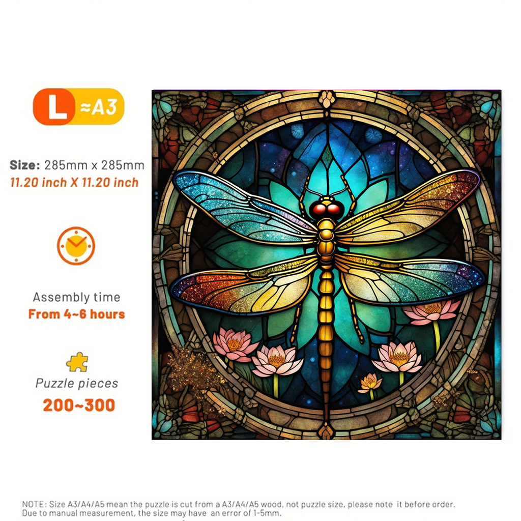 Majestic Colored Glass Dragonfly - Wooden Jigsaw Puzzle - image 3
