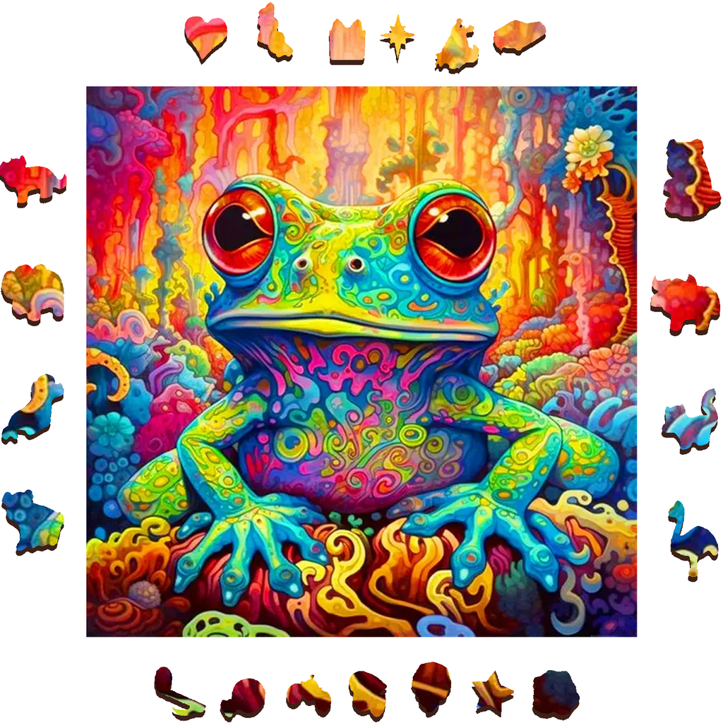 Psychedelic Kambo Frog - Wooden Jigsaw Puzzle - image 1