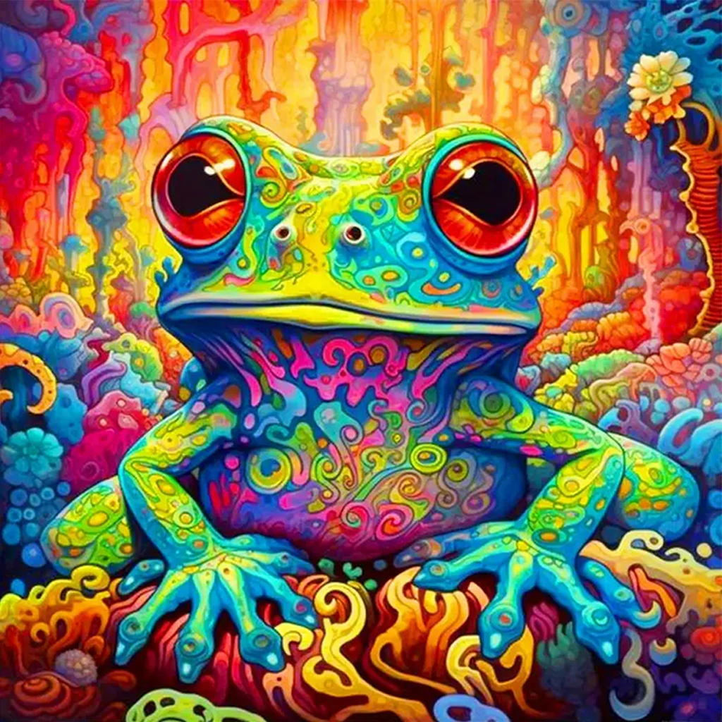 Psychedelic Kambo Frog - Wooden Jigsaw Puzzle - A2 (500 PCS) - Wooden Gift Packaging - image 0