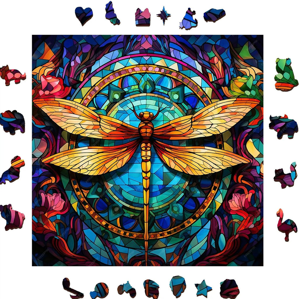 Dragonfly & A Kaleidoscope of Colors - Wooden Jigsaw Puzzle - image 1