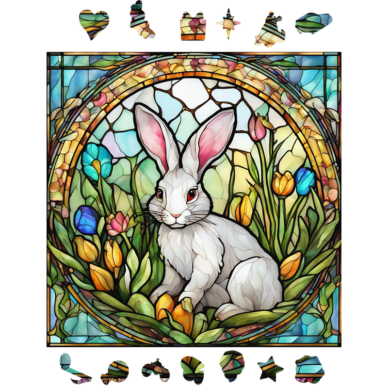  Easter Spring Bunny and Flowers - Wooden Jigsaw Puzzle - image 1