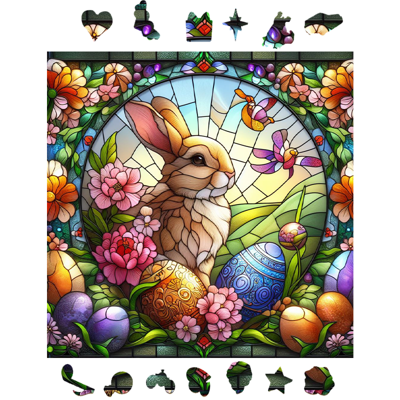 Spring Easter Bunny & Egg - Wooden Jigsaw Puzzle - image 1