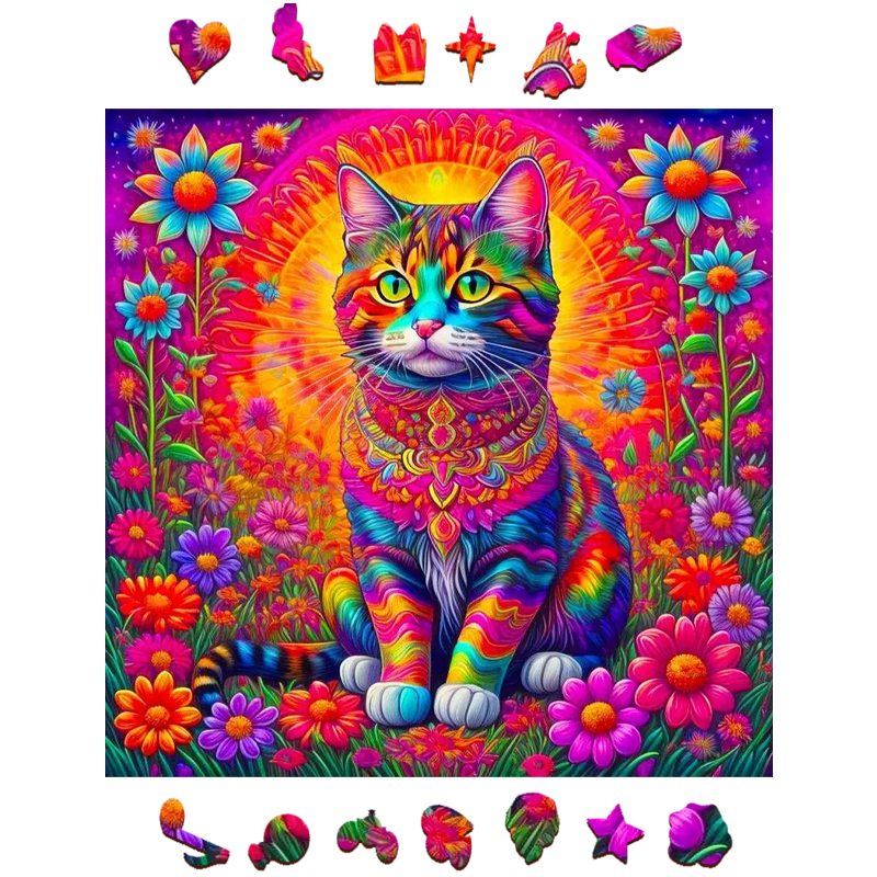 Flower Cat - Wooden Jigsaw Puzzle - image 1