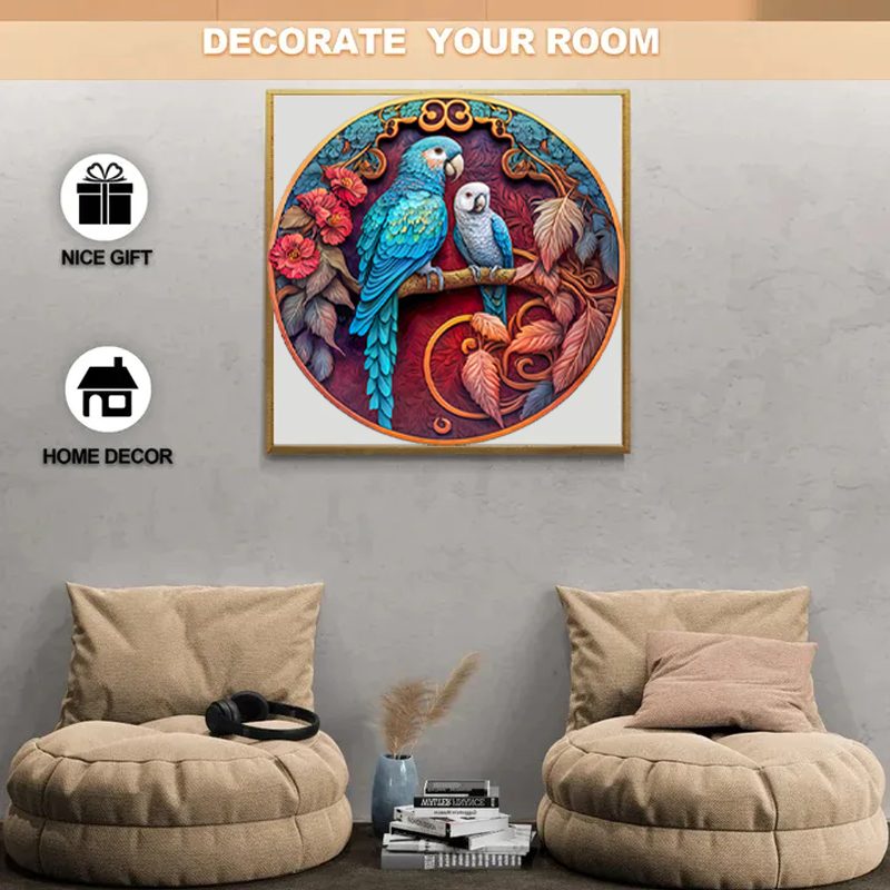 Round Peacock And Bird - Wooden Jigsaw Puzzle - image 3