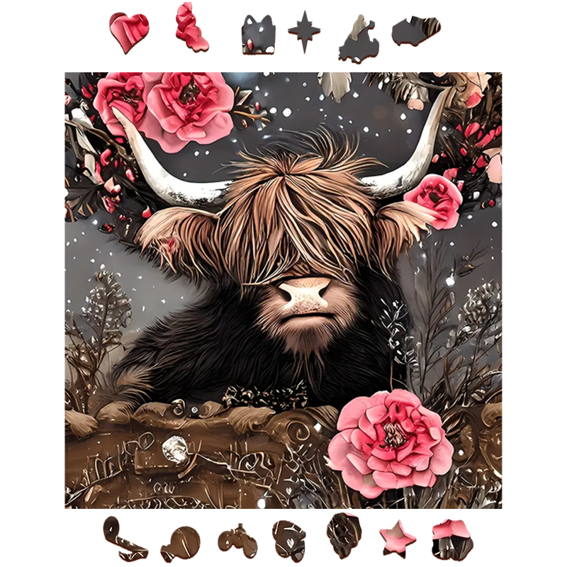 Highland Rose Cow - Wooden Jigsaw Puzzle - image 1