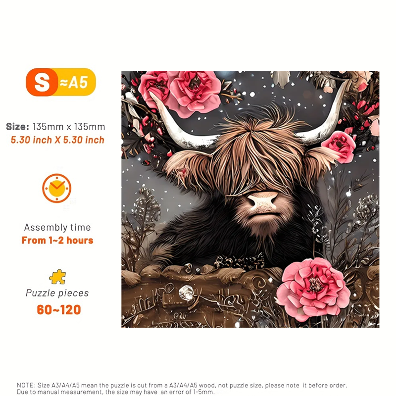 Highland Rose Cow - Wooden Jigsaw Puzzle - image 2