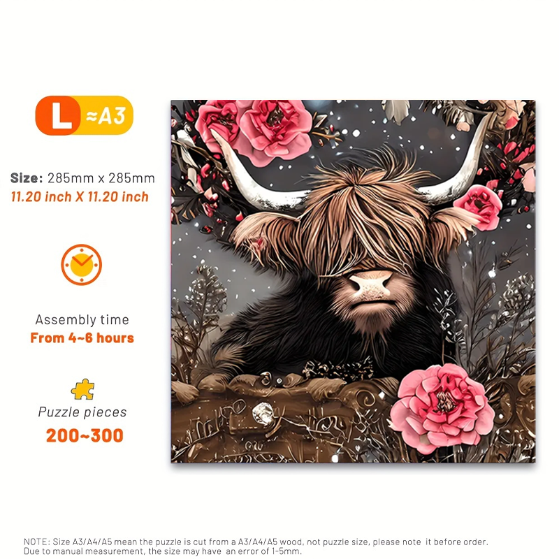 Highland Rose Cow - Wooden Jigsaw Puzzle - image 3