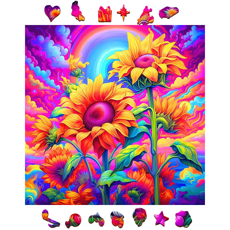 Rainbow Sunflower - Wooden Jigsaw Puzzle - image 1