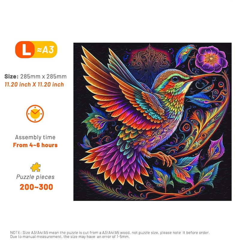Colorful Hummingbird - Wooden Jigsaw Puzzle - image 3