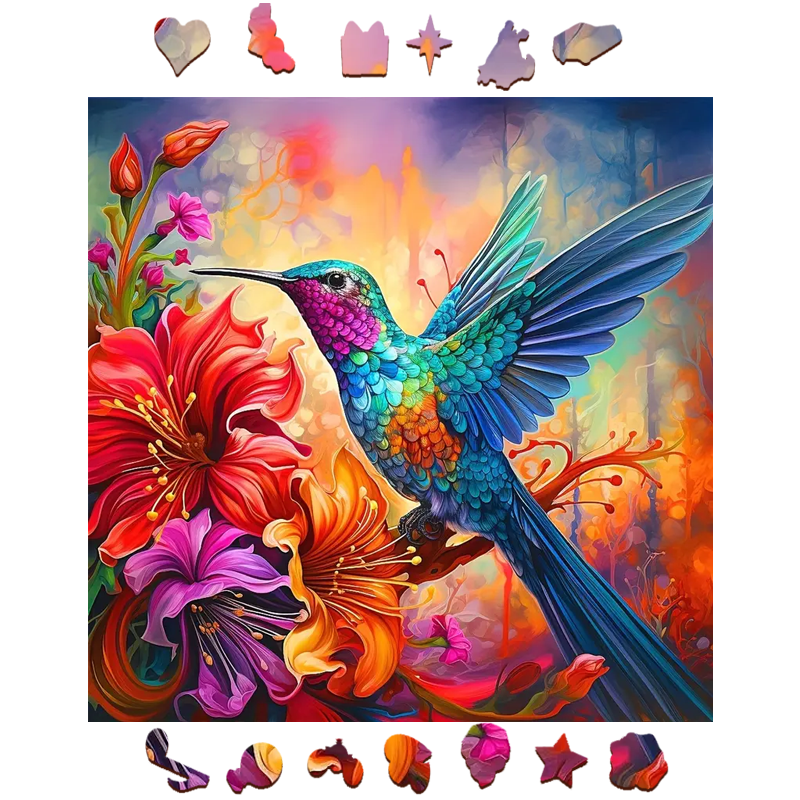Hummingbird On Flowers - Wooden Jigsaw Puzzle - image 1