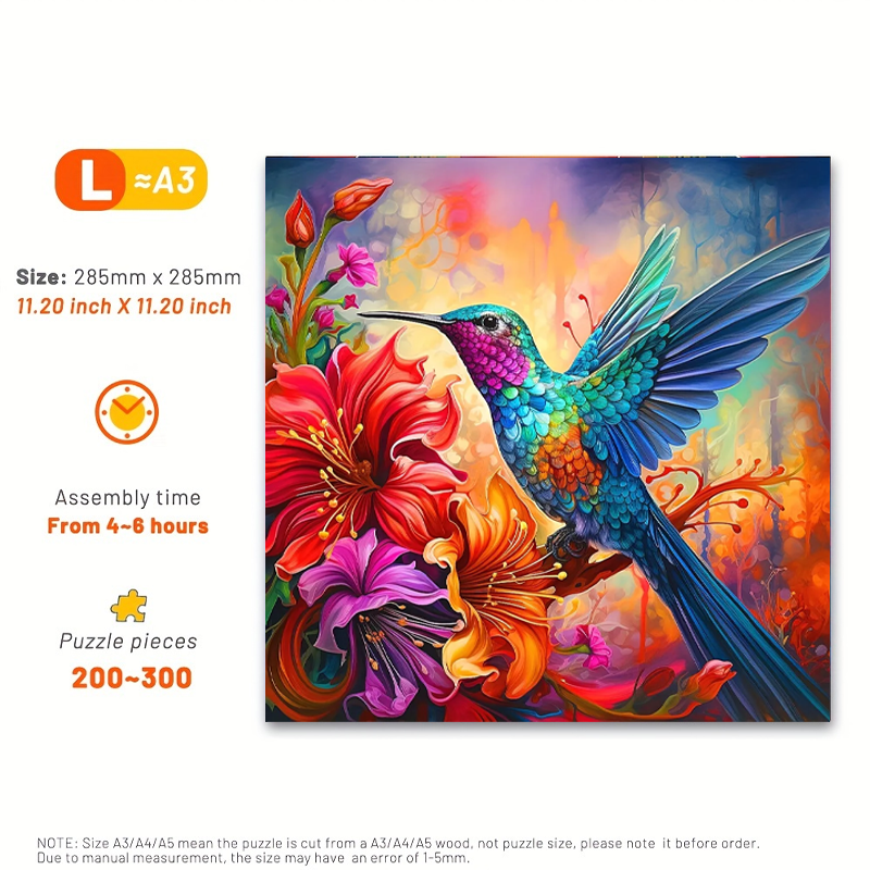 Hummingbird On Flowers - Wooden Jigsaw Puzzle - image 3
