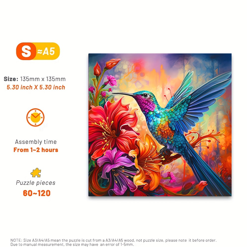 Hummingbird On Flowers - Wooden Jigsaw Puzzle - image 2