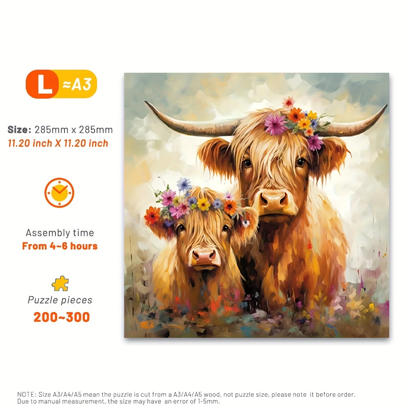 Colourful Floral Highland Cows - Wooden Jigsaw Puzzle - image 3