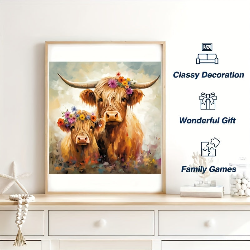 Colourful Floral Highland Cows - Wooden Jigsaw Puzzle - image 5