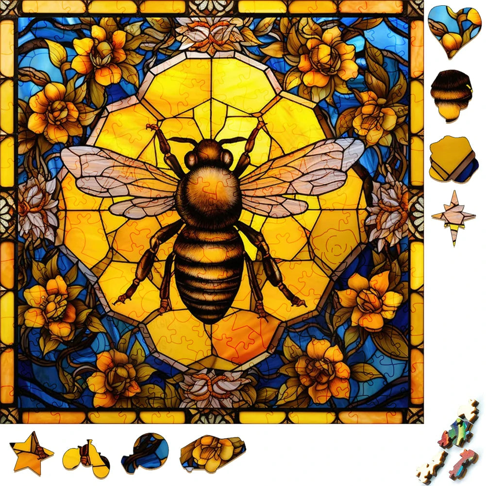 Orange Flower Bumblebee - Wooden Jigsaw Puzzle - image 1