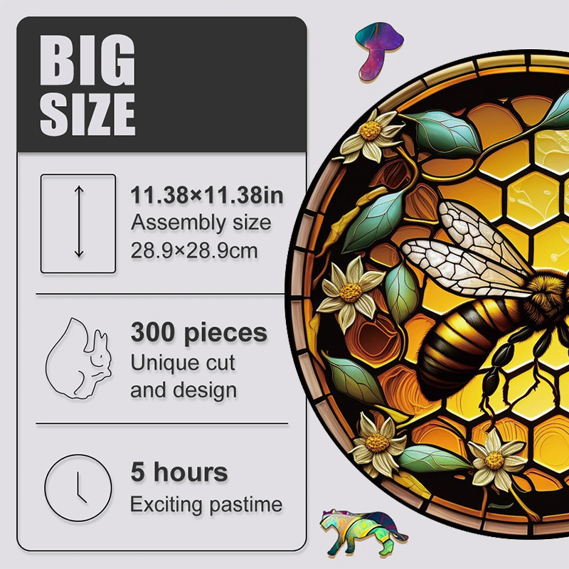 Yellow Bee on Honeycomb - Wooden Jigsaw Puzzle - image 3