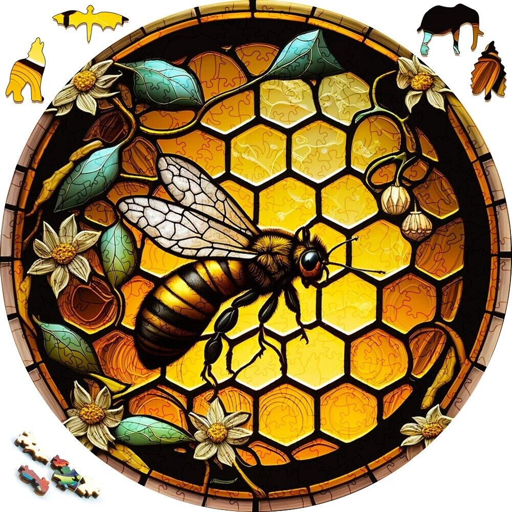 Yellow Bee on Honeycomb - Wooden Jigsaw Puzzle - image 1