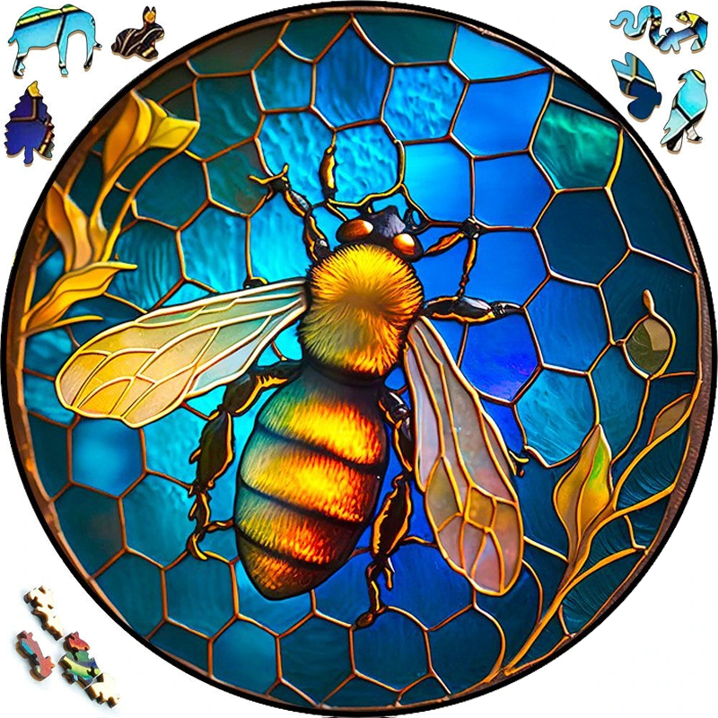 Bright Blue Bee - Wooden Jigsaw Puzzle - image 1