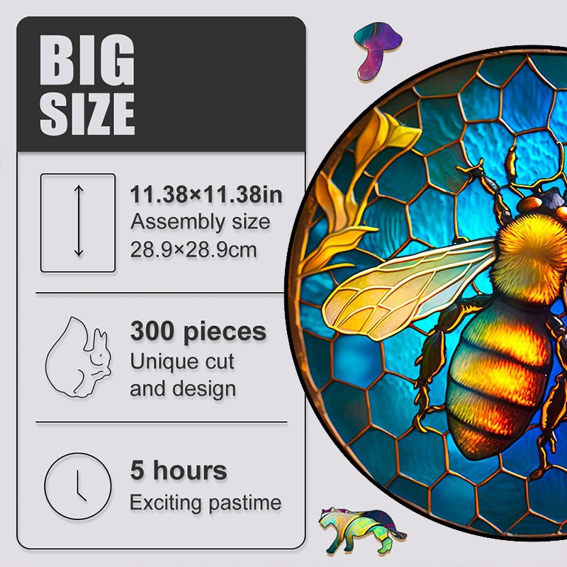 Bright Blue Bee - Wooden Jigsaw Puzzle - image 3