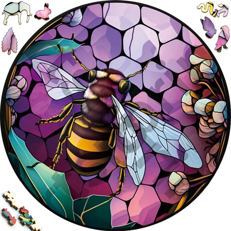 Purple Garden Bee - Wooden Jigsaw Puzzle - image 1