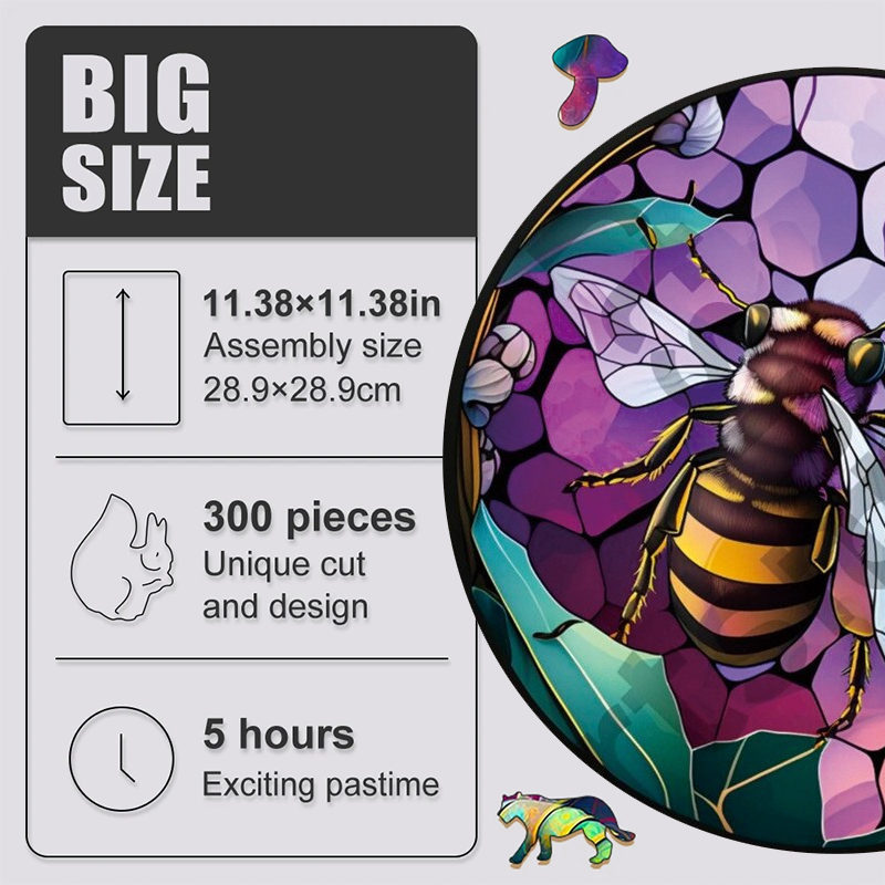 Purple Garden Bee - Wooden Jigsaw Puzzle - image 3