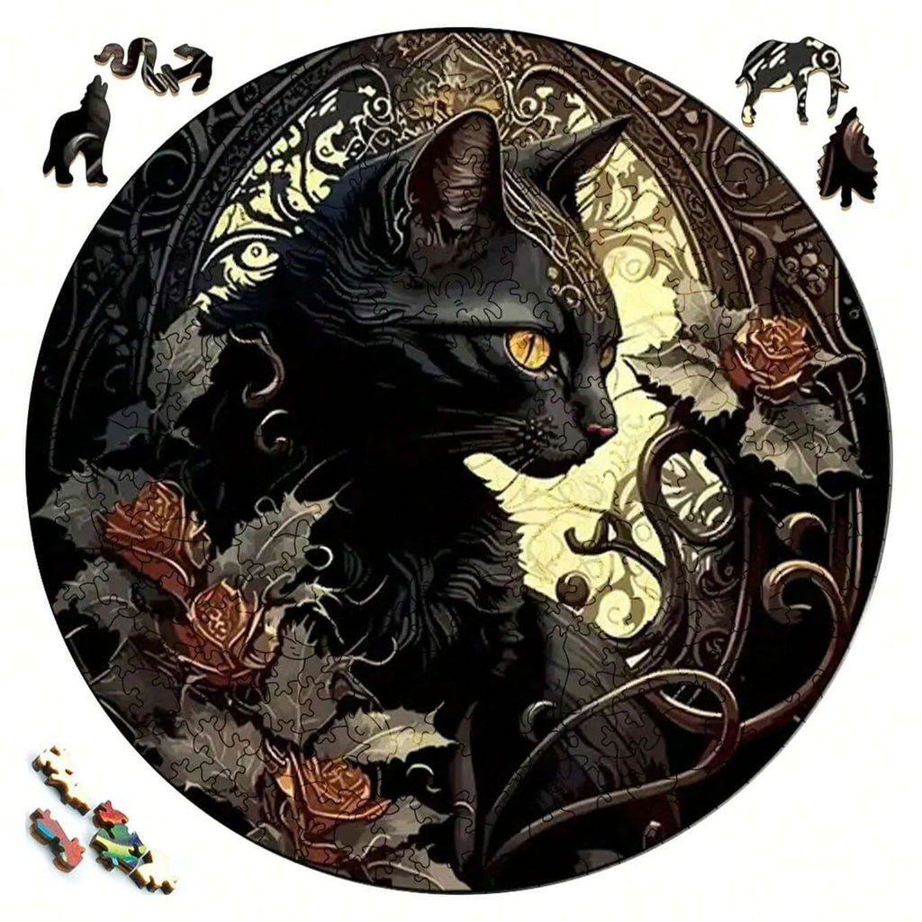 Mysterious Garden Black Cat - Wooden Jigsaw Puzzle - image 1