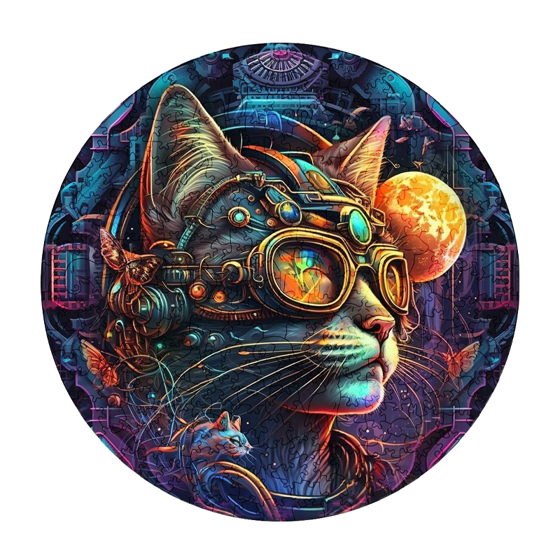 Mechanical Space Cat - Wooden Jigsaw Puzzle - A3  - Wooden Gift Packaging - image 0