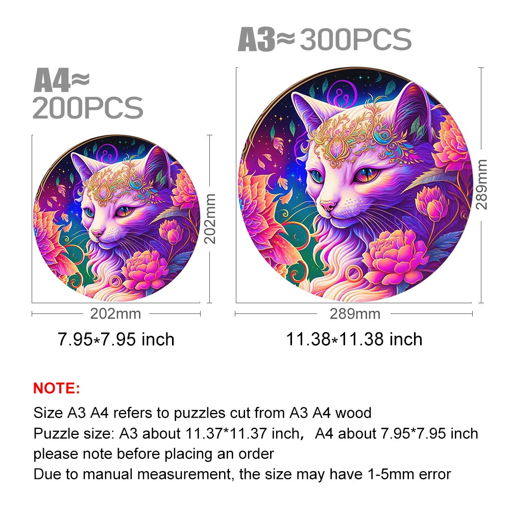 Beautiful Cat Round Shaped - Wooden Jigsaw Puzzle - image 2
