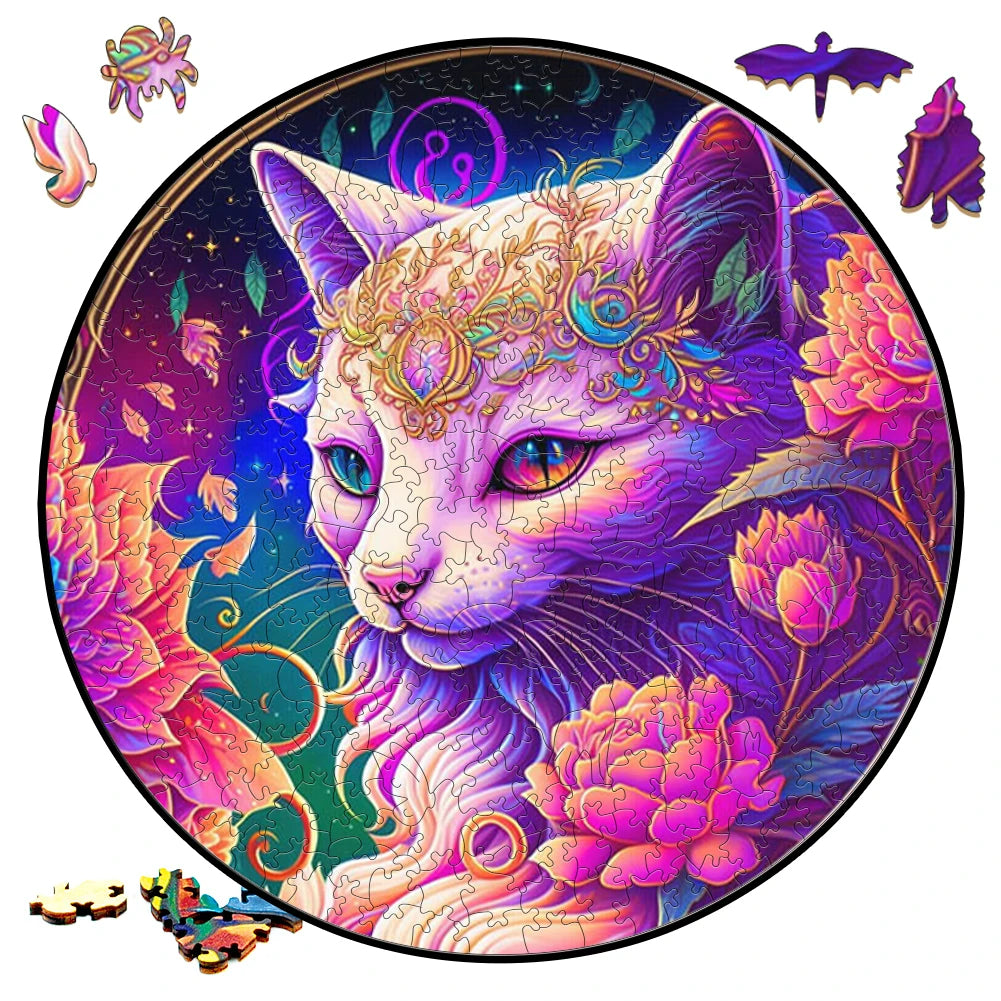 Beautiful Cat Round Shaped - Wooden Jigsaw Puzzle - image 1