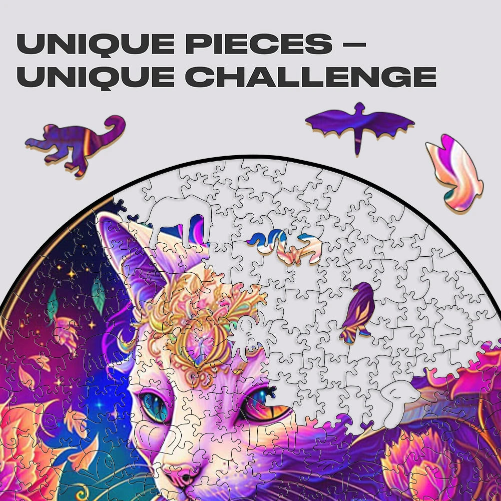 Beautiful Cat Round Shaped - Wooden Jigsaw Puzzle - image 4