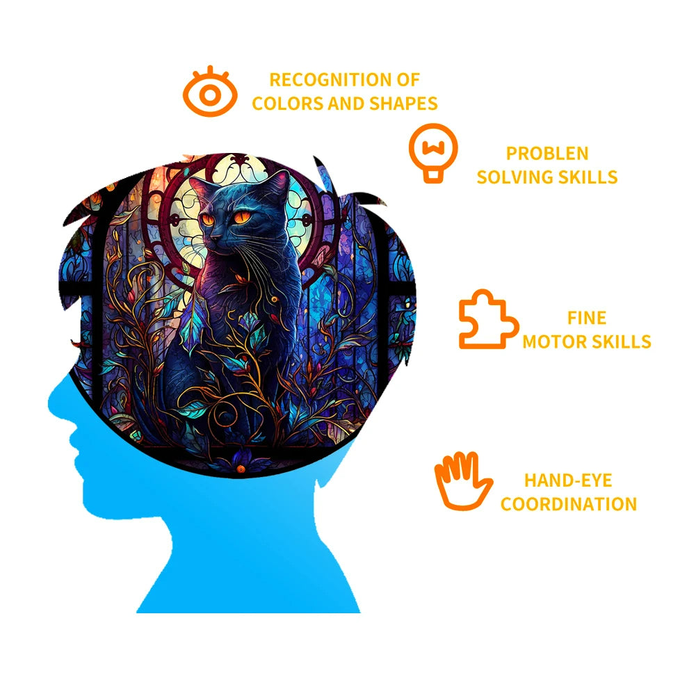 Mysterious Gorgeous Cat - Wooden Jigsaw Puzzle - image 4