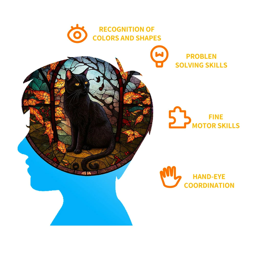 Mysterious Black Cat - Wooden Jigsaw Puzzle - image 4