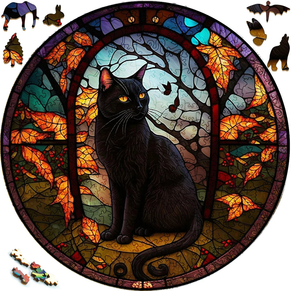 Mysterious Black Cat - Wooden Jigsaw Puzzle - image 1