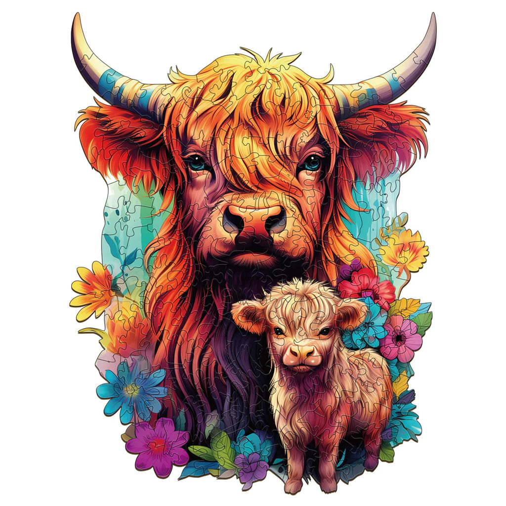 Highland Cattle Family - Wooden Jigsaw Puzzle - A3 - image 0
